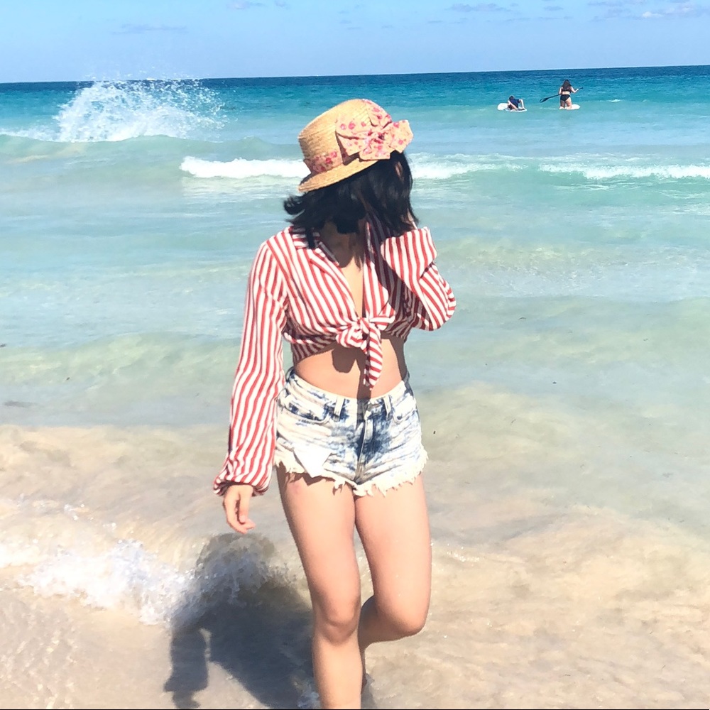 Orange stripe cropped top